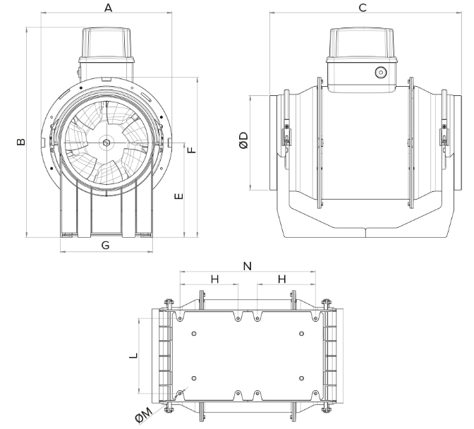 Vortice LINEO ES rozměry II - ventishop